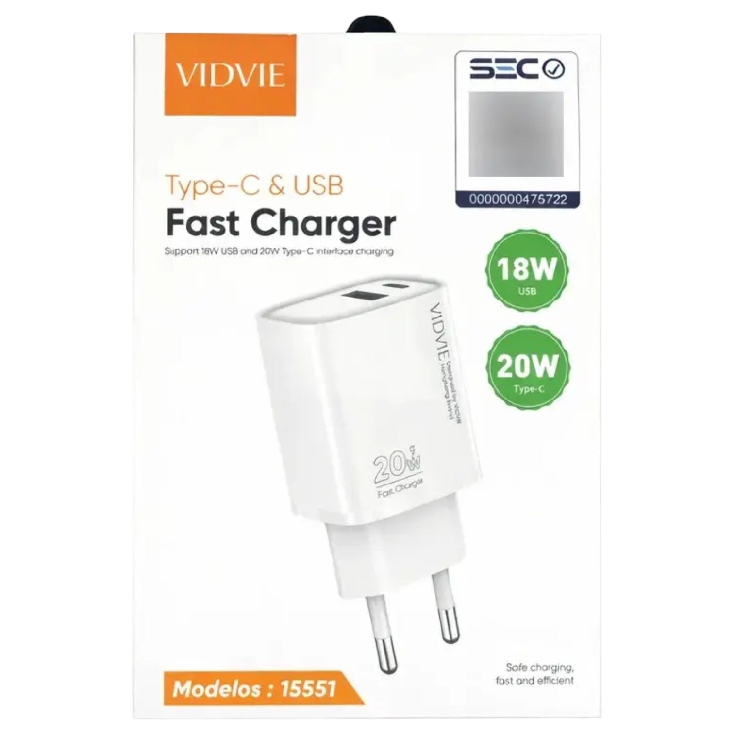 Cargador carga rápida doble puerto Usb, Usb-c.