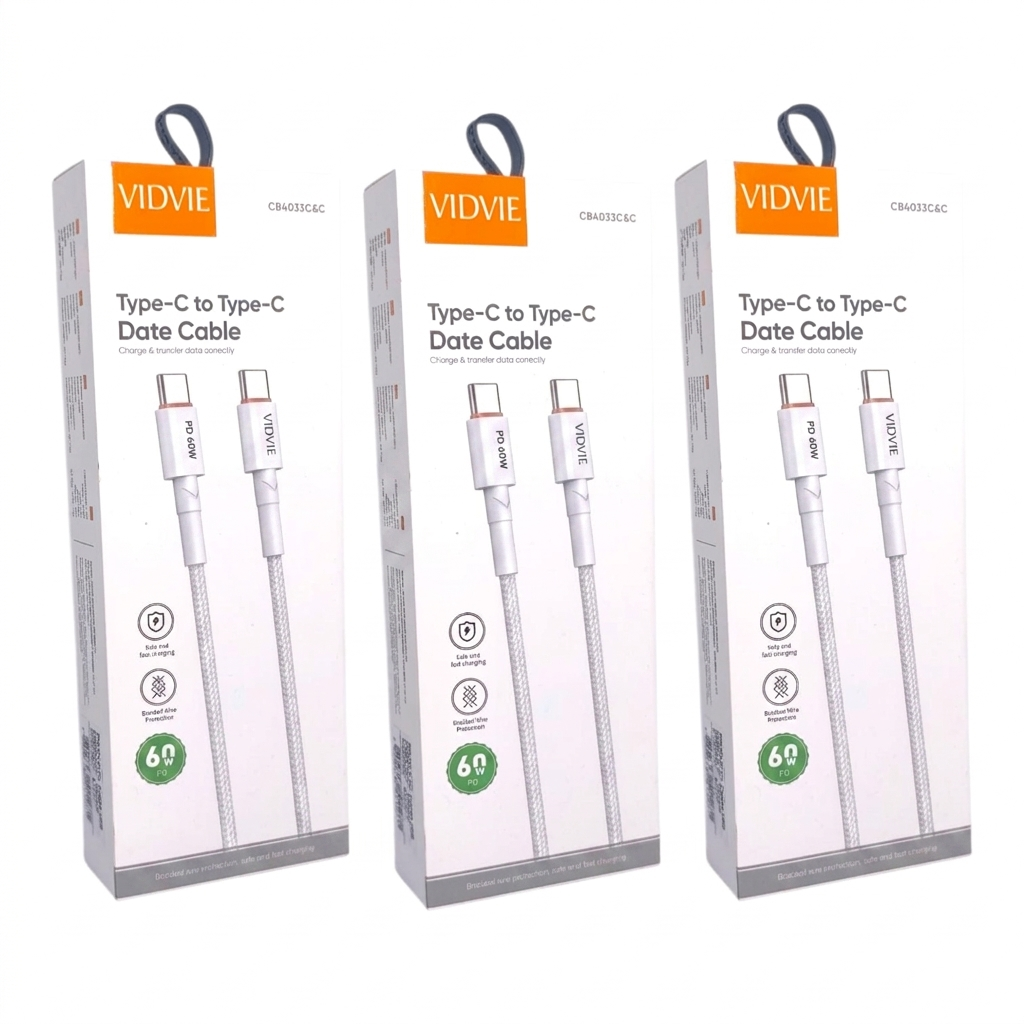 Pack 3 cables Tipo-c a Tipo-c 60w. Carga rápida y segura, Trenzado reforzado.